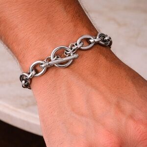 925 Sterling Silver Chunky Oval Links Toggle Bracelet 9” Unisex